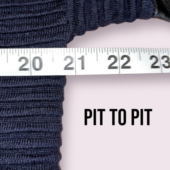 Sandro Paris Wool Sweater Ribbed Navy Black Leather Sleeves Womens Size Small - Picture 5 of 9